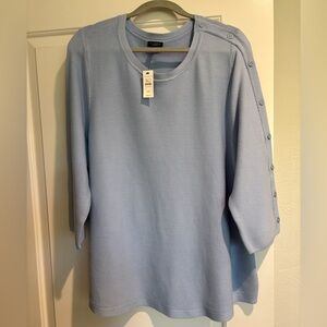 Talbots Blue Button-Shoulder lightweight sweat sweater